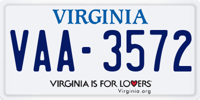 VA license plate VAA3572