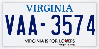 VA license plate VAA3574