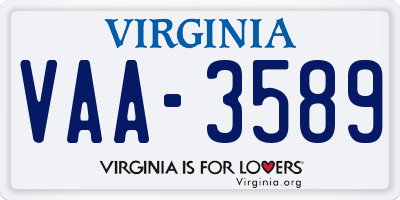 VA license plate VAA3589