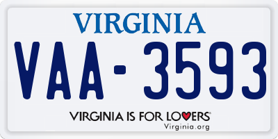 VA license plate VAA3593