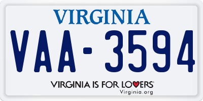 VA license plate VAA3594
