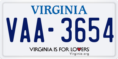VA license plate VAA3654