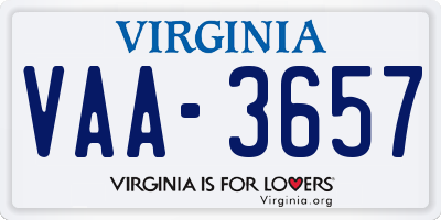 VA license plate VAA3657