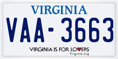 VA license plate VAA3663