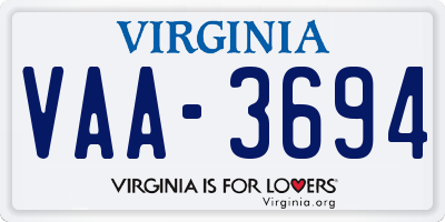 VA license plate VAA3694