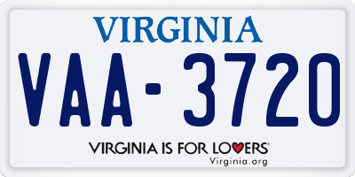 VA license plate VAA3720