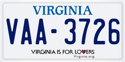 VA license plate VAA3726