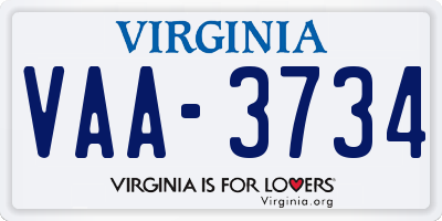 VA license plate VAA3734