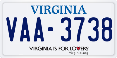 VA license plate VAA3738