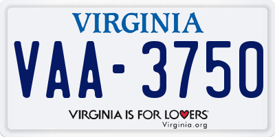 VA license plate VAA3750