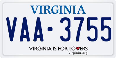 VA license plate VAA3755