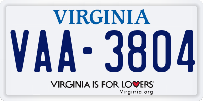VA license plate VAA3804