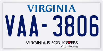 VA license plate VAA3806