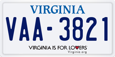 VA license plate VAA3821