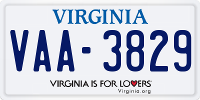 VA license plate VAA3829