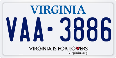 VA license plate VAA3886