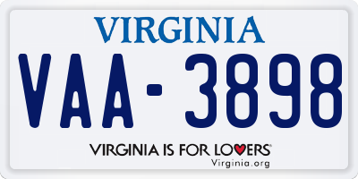 VA license plate VAA3898
