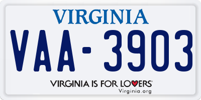 VA license plate VAA3903