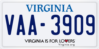 VA license plate VAA3909