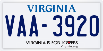 VA license plate VAA3920