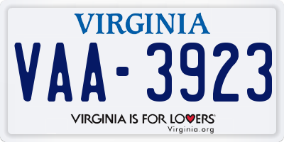 VA license plate VAA3923