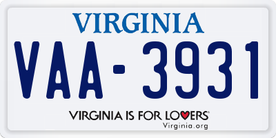 VA license plate VAA3931