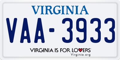 VA license plate VAA3933