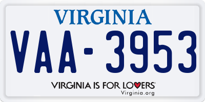 VA license plate VAA3953
