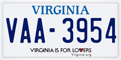 VA license plate VAA3954