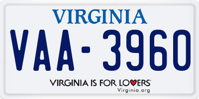 VA license plate VAA3960