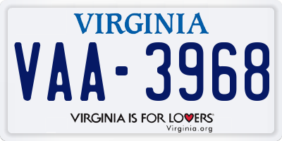 VA license plate VAA3968