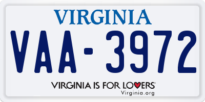 VA license plate VAA3972