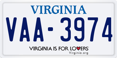 VA license plate VAA3974