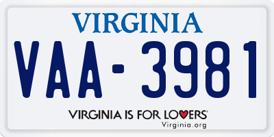 VA license plate VAA3981