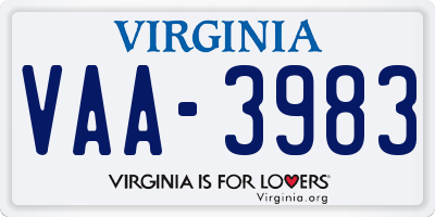 VA license plate VAA3983