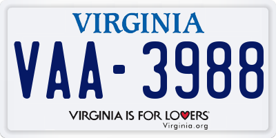 VA license plate VAA3988