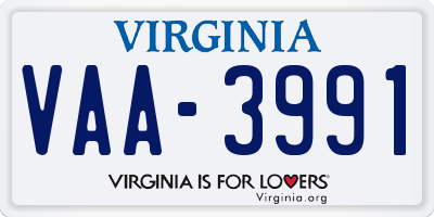 VA license plate VAA3991