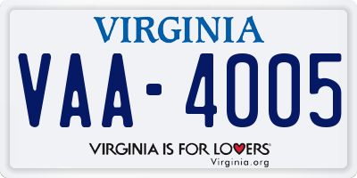VA license plate VAA4005