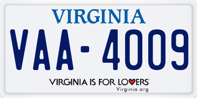 VA license plate VAA4009