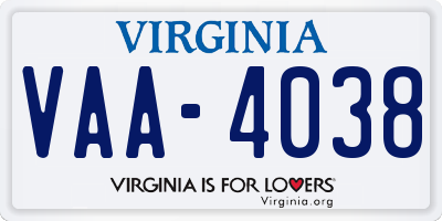 VA license plate VAA4038