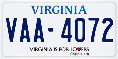 VA license plate VAA4072