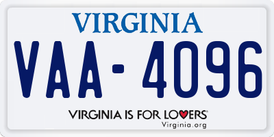 VA license plate VAA4096