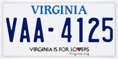 VA license plate VAA4125