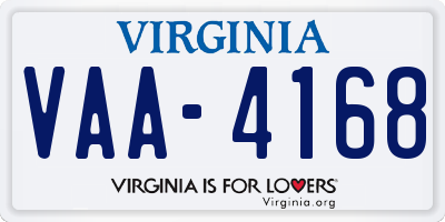 VA license plate VAA4168