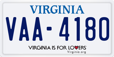 VA license plate VAA4180