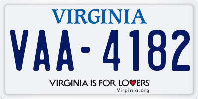 VA license plate VAA4182