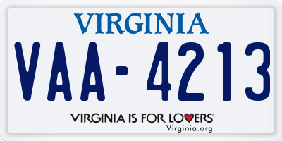 VA license plate VAA4213