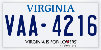 VA license plate VAA4216