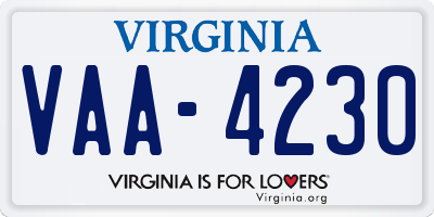 VA license plate VAA4230