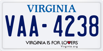 VA license plate VAA4238